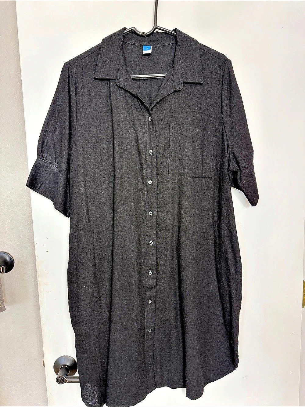 Old Navy Linen-Blend Short-Sleeve Shirt Dress Black Large